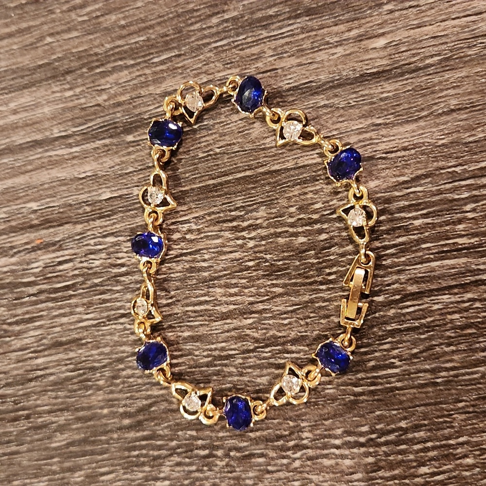 Yellow Gold Tone and Sapphire Jewel Tone Bracelet